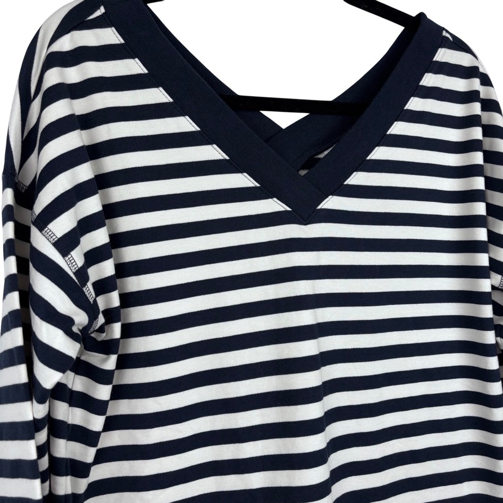 NWT J. Jill V-Neck Long Sleeve Navy Cream Stripe Pullover Heavyweight Shirt Sz M